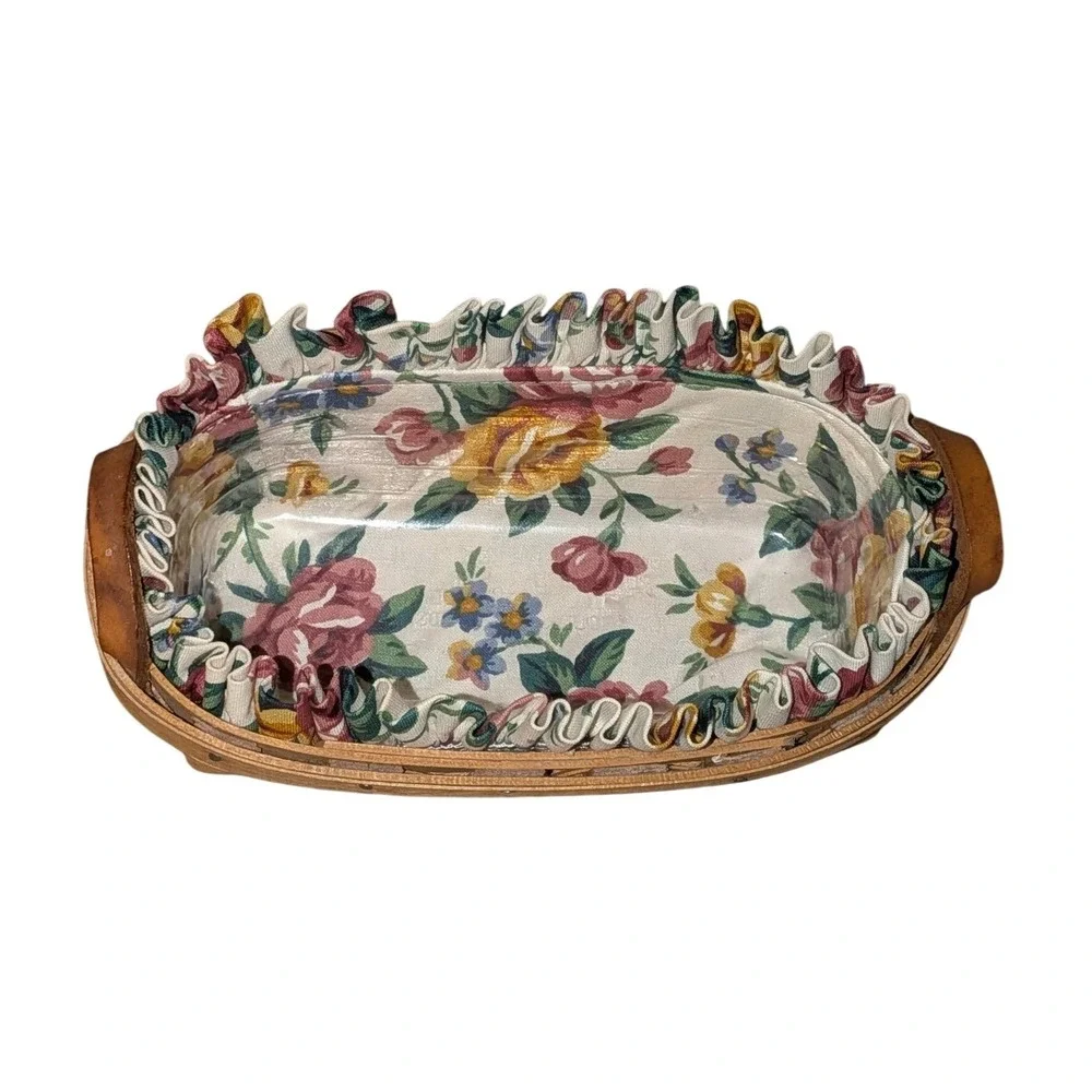 Longaberger 1995 Handwoven Basket Floral Liner‎ Ruffled Dresden Ohio